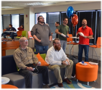 Employees enjoying the employee lounge